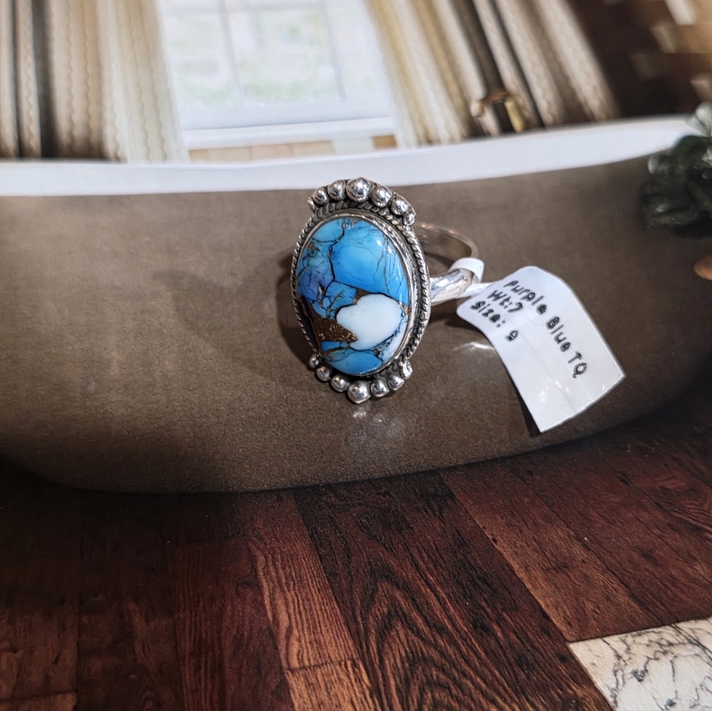 Turquoise Dahia In Sterling Silver Women's Ring~ Size 9 - Picture 12 of 12